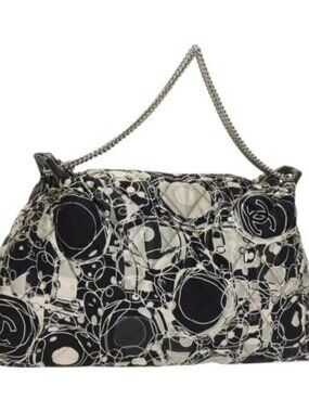 CHANEL Matelasse Chain Shoulder Bag Silk Black Silver CC Auth 120924